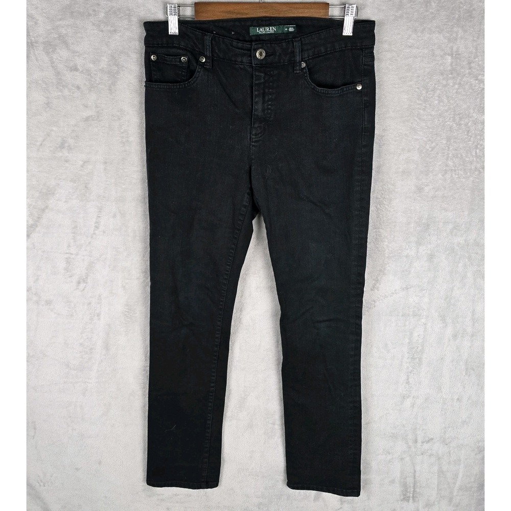 Lauren Ralph Lauren Black Modern Straight Curvy Jeans Womens 10 Stretch Denim